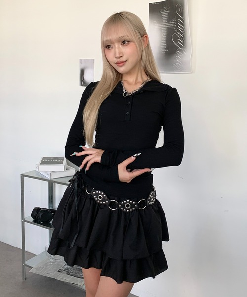 lilful tシャツ ヘンリーネック ベーシック リブロンTパーカー
