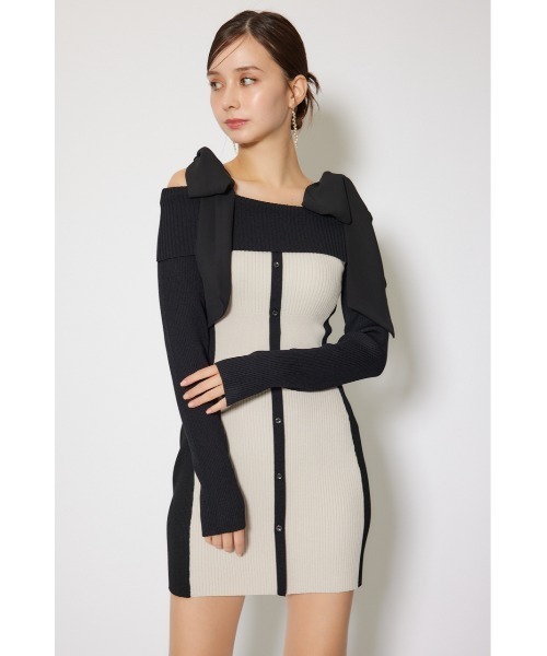 rienda（リエンダ） ワンピース バイカラーオフショルリボンニットミニ