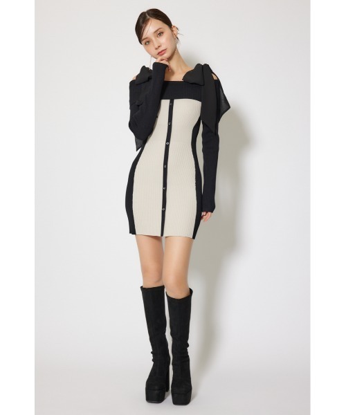 rienda（リエンダ） ワンピース バイカラーオフショルリボンニットミニ