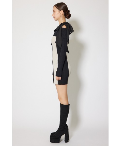 rienda（リエンダ） ワンピース バイカラーオフショルリボンニットミニ