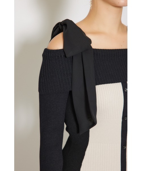 rienda ワンピース バイカラーオフショルリボンニットミニワンピース