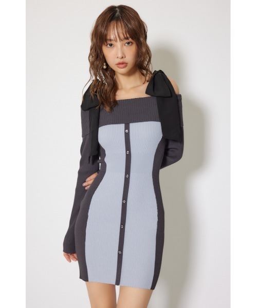 rienda（リエンダ） ワンピース バイカラーオフショルリボンニットミニ