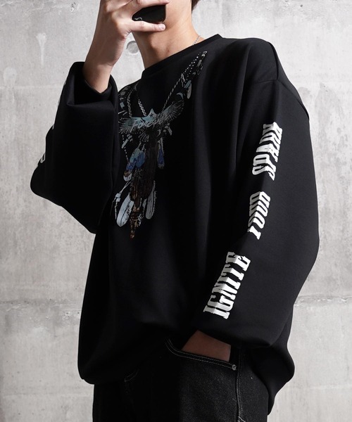 SOFT MACHINE◆Tatoo ハウリング スウェット トレーナー 黒 L NATION L/S SOFT MACHINE◇Tatoo ハウリング スウェット トレーナー 黒 L