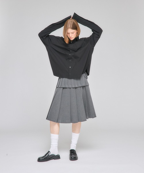 Bluelea スカート　グレー スカート 「Nora Lily」「elle」Middle Length Pleated Skirt