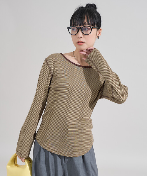 tシャツ 変形リブ ボーダー ロンT「限定展開」/細ピッチボーダー レディース | FREAK'S STORE | 02