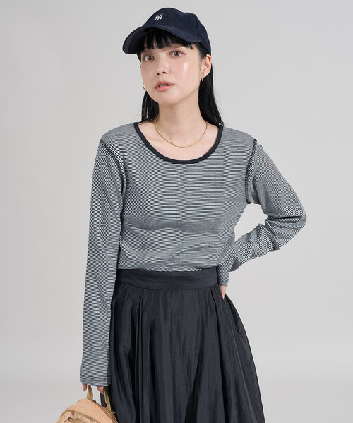 tシャツ 変形リブ ボーダー ロンT「限定展開」/細ピッチボーダー レディース | FREAK'S STORE