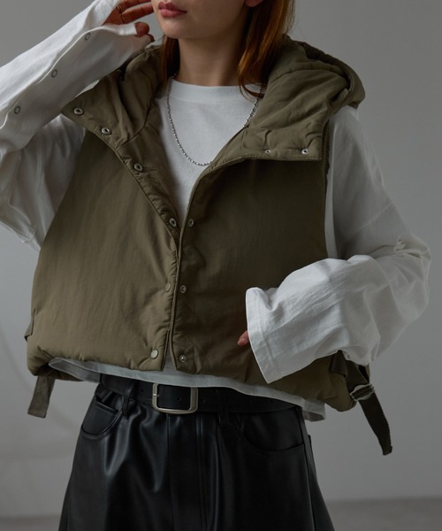 r.（アールドット） ダウンベスト ベスト クロップドフーディー中わた