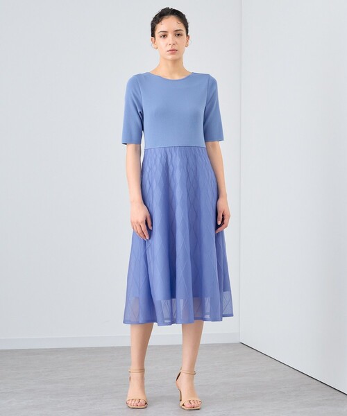 2024年♡美品♡アナイ アイレットスムース ワンピース ニット ブルー 36 ANAYI（アナイ） ニットワンピース 36 ブルー レディース : ZOZOTOWN