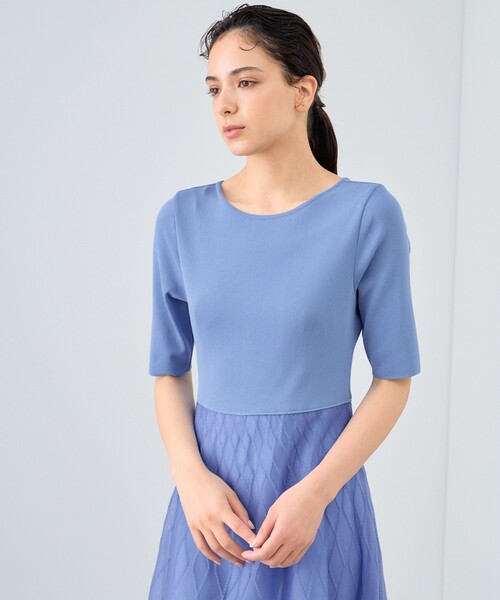 2024年♡美品♡アナイ アイレットスムース ワンピース ニット ブルー 36 ANAYI（アナイ） ニットワンピース 36 ブルー レディース : ZOZOTOWN