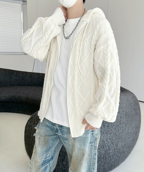 パーカー 「FVLMEN」cable knit zip parka/ケーブル編み ニット ジップ