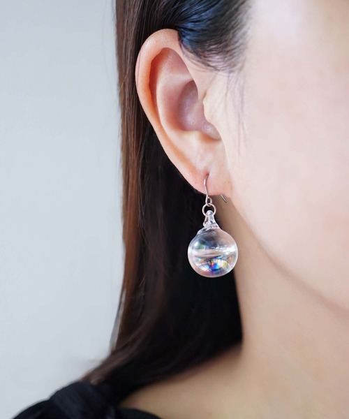 【373】ガラスドームのシンプルイヤリング／ピアス CERCA サージカルステンレス アレルギー対応 ピアス jolie minette