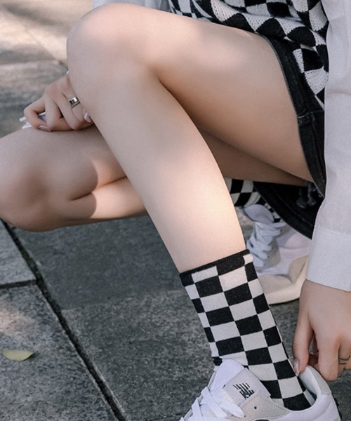 shoppinggo 靴下 靴下 ソックス チェック柄 デザイン レディース 女性