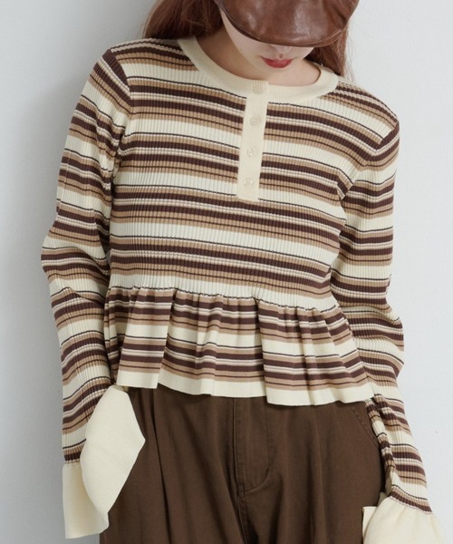 Kastane（カスタネ） ニット セーター 「ボーダ＆無地」ペプラム