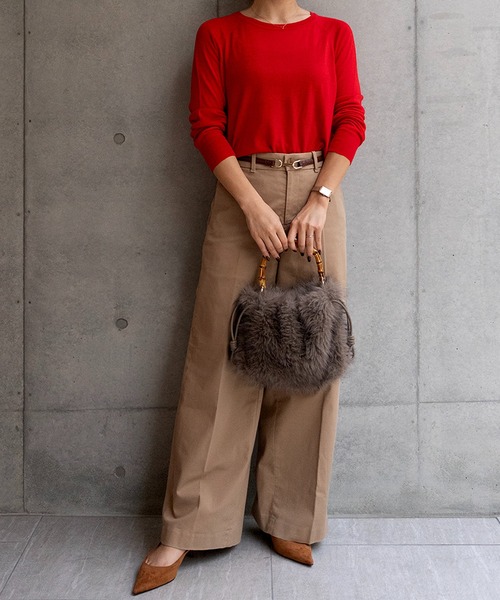 SHE HER HER HERS ハンドバッグ バンブーハンドルドロストファーバッグ