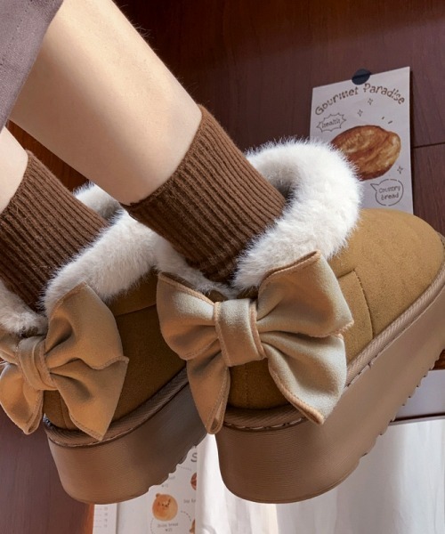 gossip!ロサンゼルス ブーツ Y2Kガーリー レトロ厚底×リボン もこもこ