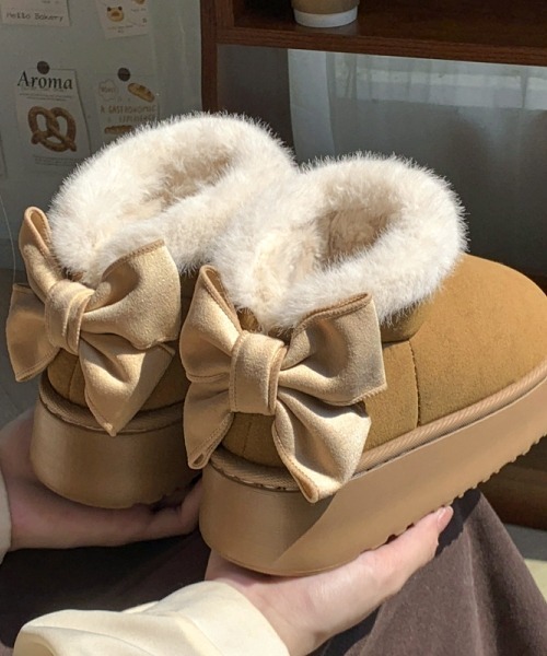 gossip!ロサンゼルス ブーツ Y2Kガーリー レトロ厚底×リボン もこもこ