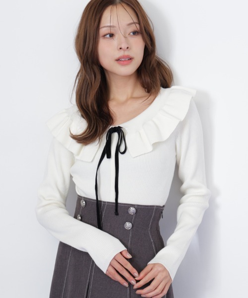 【新品】JILL BY JILLSTUART ケープリボンリブニット ホワイト ジルバイジルスチュアート JILL by JILLSTUART ケープリブニット