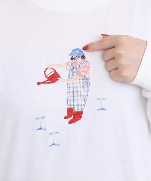 アトリエドゥサボン パンジー アップリケ トップス l'atelier du savon（アトリエドゥサボン） tシャツ 植物おせわ係