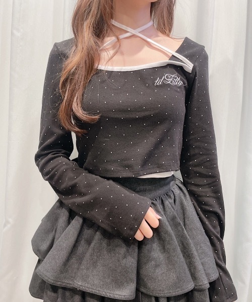 lilLilly（リルリリー） tシャツ スクエアネックバイカラーリボン