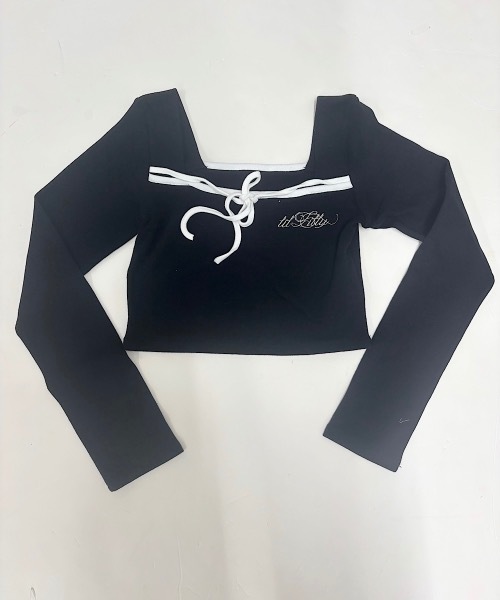 lilLilly（リルリリー） tシャツ スクエアネックバイカラーリボン