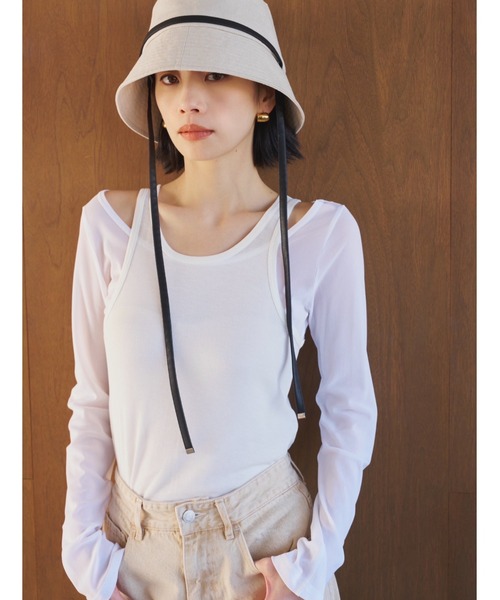 帽子 ハット 「UVカット」ロングストラップバケットハット/UPF50+/接触冷感/サイズ調節可能/紐取り外し可能 レディースの画像