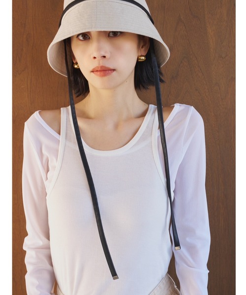 帽子 ハット 「UVカット」ロングストラップバケットハット/UPF50+/接触冷感/サイズ調節可能/紐取り外し可能 レディースの画像