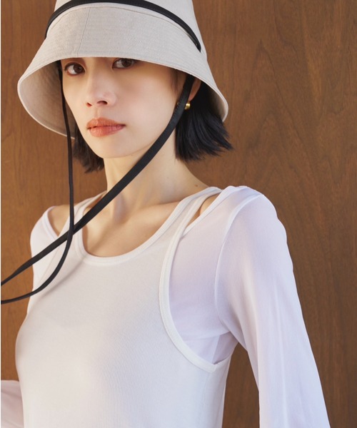 帽子 ハット 「UVカット」ロングストラップバケットハット/UPF50+/接触冷感/サイズ調節可能/紐取り外し可能 レディースの画像