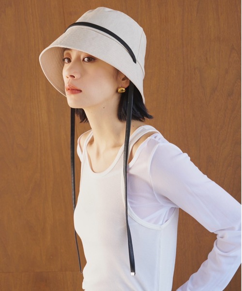 帽子 ハット 「UVカット」ロングストラップバケットハット/UPF50+/接触冷感/サイズ調節可能/紐取り外し可能 レディースの画像