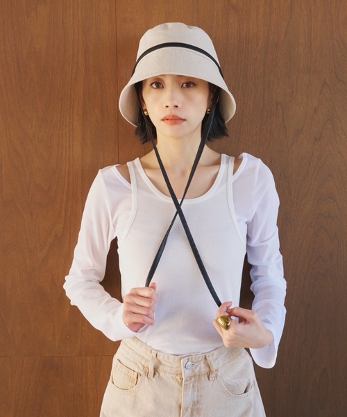 帽子 ハット 「UVカット」ロングストラップバケットハット/UPF50+/接触冷感/サイズ調節可能/紐取り外し可能 レディースの画像