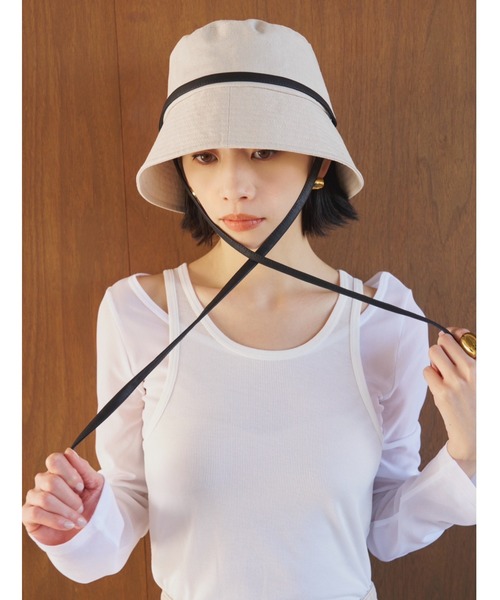 帽子 ハット 「UVカット」ロングストラップバケットハット/UPF50+/接触冷感/サイズ調節可能/紐取り外し可能 レディースの画像