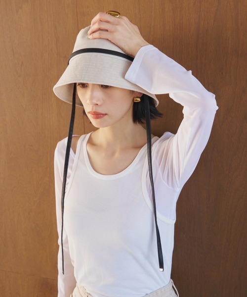 帽子 ハット 「UVカット」ロングストラップバケットハット/UPF50+/接触冷感/サイズ調節可能/紐取り外し可能 レディースの画像