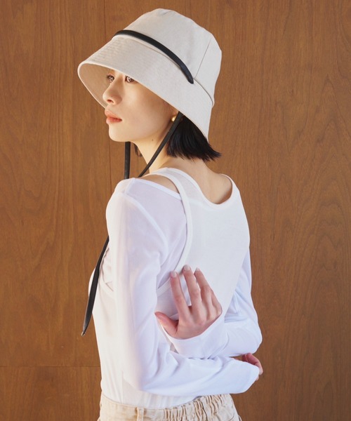 帽子 ハット 「UVカット」ロングストラップバケットハット/UPF50+/接触冷感/サイズ調節可能/紐取り外し可能 レディースの画像
