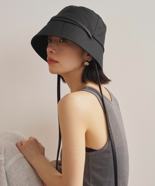 帽子 ハット 「UVカット」ロングストラップバケットハット/UPF50+/接触冷感/サイズ調節可能/紐取り外し可能 レディースの画像