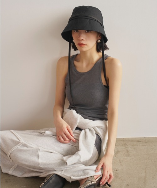 帽子 ハット 「UVカット」ロングストラップバケットハット/UPF50+/接触冷感/サイズ調節可能/紐取り外し可能 レディースの画像