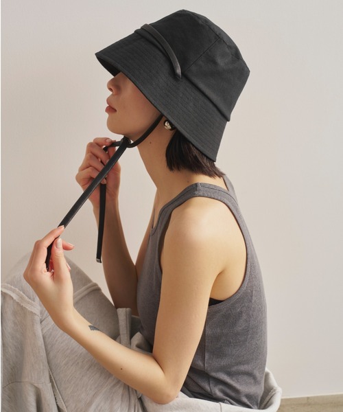 帽子 ハット 「UVカット」ロングストラップバケットハット/UPF50+/接触冷感/サイズ調節可能/紐取り外し可能 レディースの画像