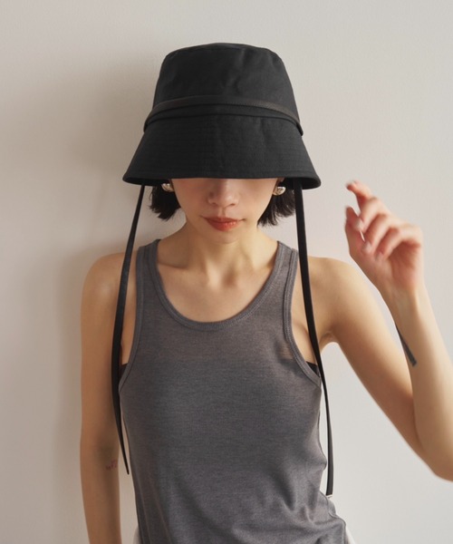 帽子 ハット 「UVカット」ロングストラップバケットハット/UPF50+/接触冷感/サイズ調節可能/紐取り外し可能 レディースの画像