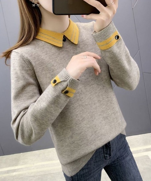 「deux amour」 長袖ニット FREE グレー レディース_画像3