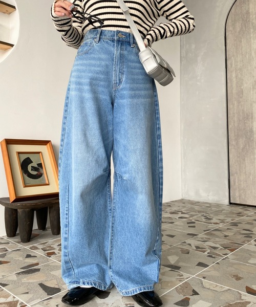 「moment+」 デニムパンツ M インディゴブルー レディース_画像9