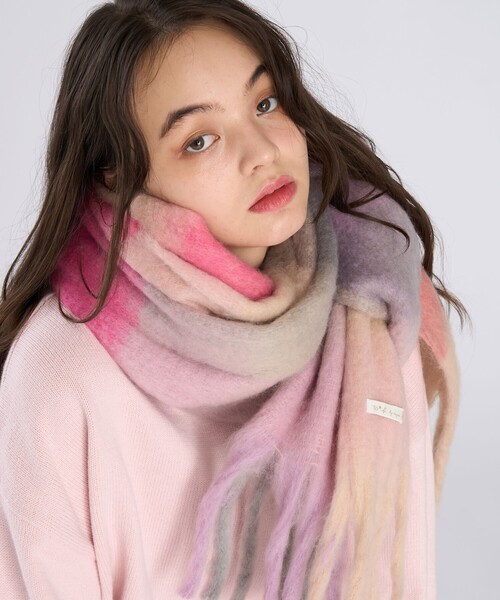 タグ付き新品✨【45R】マフラー/ストール(ピンク) To b. by agnes ストール マフラー ブロックチェック レディース
