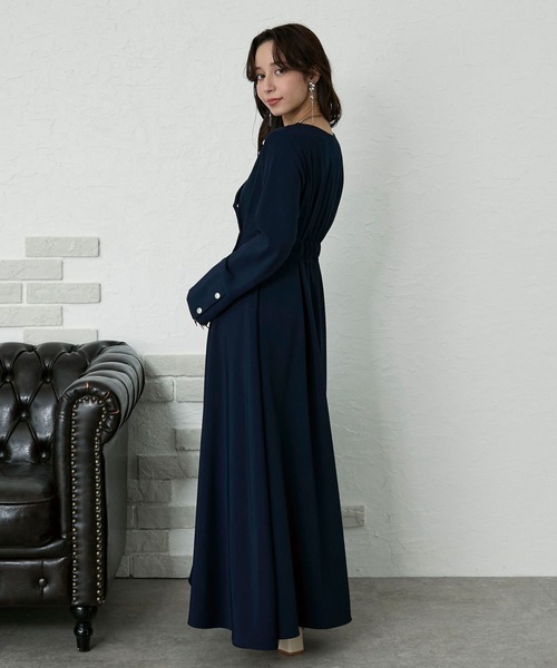 「Elishe」 長袖ワンピース 1 ネイビー レディース_画像4