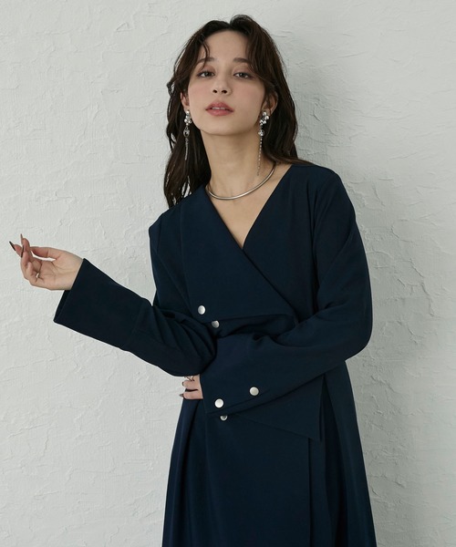 「Elishe」 長袖ワンピース 1 ネイビー レディース_画像6