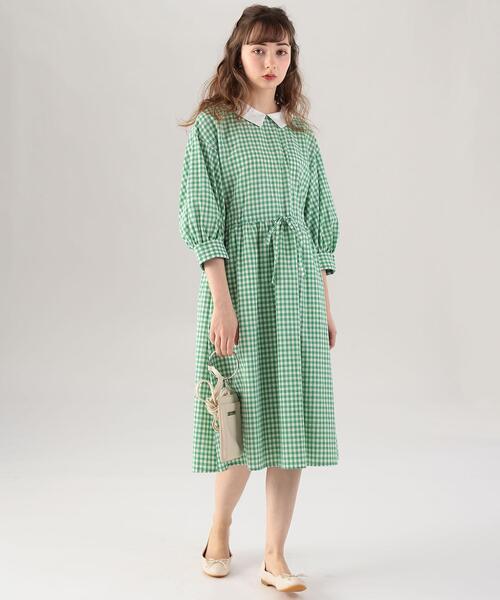 「To b. by agnes b.」 7分袖ワンピース 38 グリーン レディース_画像3