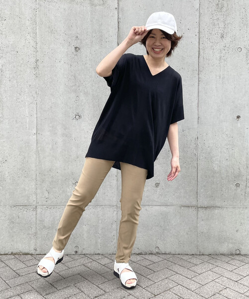 「COMME CA ISM」 半袖ニット MEDIUM グレイッシュベージュ レディース_画像2