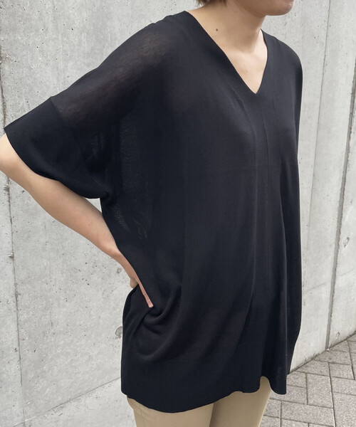 「COMME CA ISM」 半袖ニット MEDIUM グレイッシュベージュ レディース_画像5