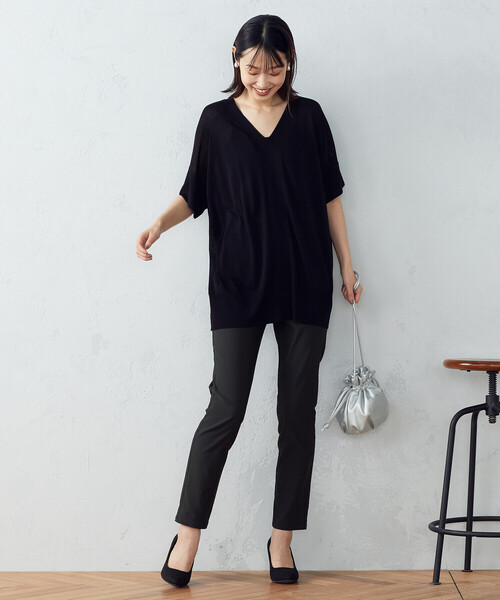 「COMME CA ISM」 半袖ニット MEDIUM グレイッシュベージュ レディース_画像6