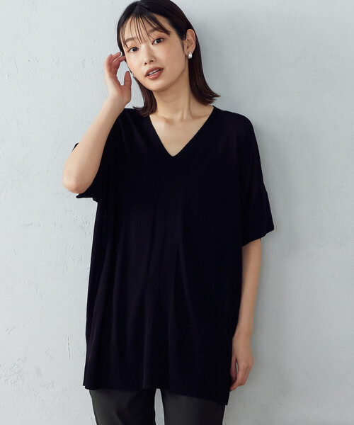 「COMME CA ISM」 半袖ニット MEDIUM グレイッシュベージュ レディース_画像7