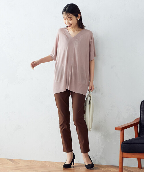 「COMME CA ISM」 半袖ニット MEDIUM グレイッシュベージュ レディース_画像9