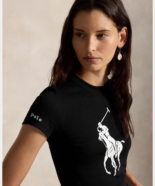 ブラックレーベル ローレン ラルフローレン 総柄 半袖 Tシャツ レディース M / ストレッチ コットン スムース ボートネック カットソー 黒 ブラックレーベル ローレン ラルフローレン 総柄 半袖 Tシャツ
