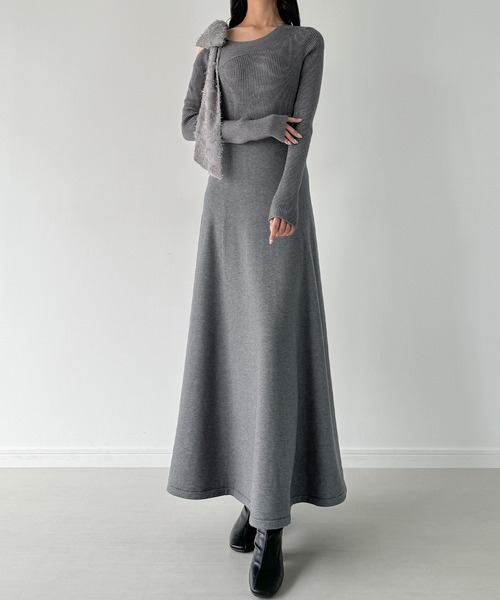 「Meiru」 ニットワンピース LARGE チャコール レディース_画像2