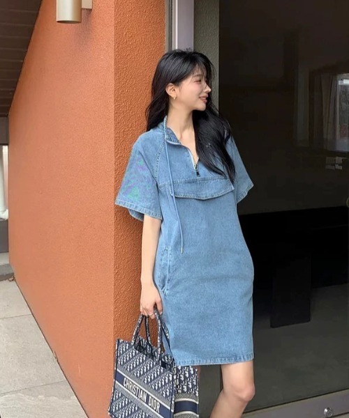 FAVORITO ワンピース 半袖 スタンドカラーデニムワンピース : ZOZOTOWN